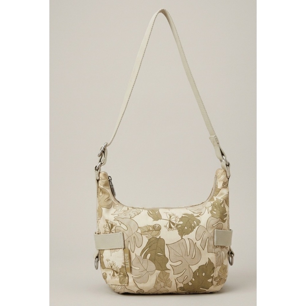 Roots Beige Monstera Leaf Print Ripstop Nylon Shoulder Crossbody Bag Casual